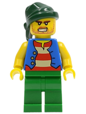 LEGO Pirate Blue Vest, Green Legs, Dark Green Bandana, Bared Teeth minifigure