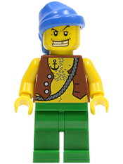 LEGO Pirate Vest and Anchor Tattoo, Green Legs, Blue Bandana, Gold Tooth minifigure