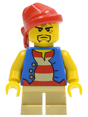 LEGO Pirate Blue Vest, Tan Short Legs, Red Bandana, Black Beard minifigure