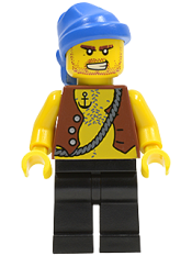 LEGO Pirate Vest and Anchor Tattoo, Black Legs, Blue Bandana minifigure