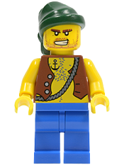 LEGO Pirate Vest and Anchor Tattoo, Blue Legs, Dark Green Bandana minifigure