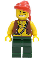 LEGO Pirate Vest and Anchor Tattoo, Dark Green Legs, Red Bandana minifigure