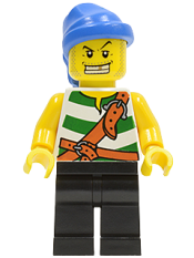 LEGO Pirate Green / White Stripes, Black Legs, Blue Bandana, White Teeth with Gold Tooth minifigure