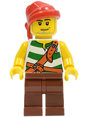 LEGO Pirate Green / White Stripes, Reddish Brown Legs, Red Bandana minifigure