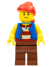 LEGO Pirate Blue Vest, Reddish Brown Legs, Red Bandana, Black Eyebrows minifigure