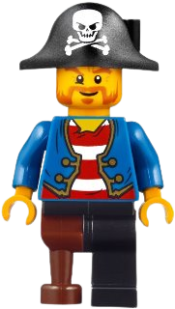 LEGO Pirate Blue Jacket, Black Leg with Peg Leg, Black Pirate Hat with Skull minifigure