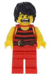 LEGO Pirate 7 - Black and Red Stripes, Red Legs, Scared, Black Crow's Feet minifigure