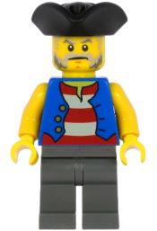 LEGO Pirate - Black Pirate Triangle Hat, Blue Vest, Dark Bluish Gray Legs minifigure