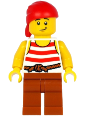 LEGO Pirate - Red Head Wrap, White Shirt with Red Stripes, Dark Orange Legs minifigure