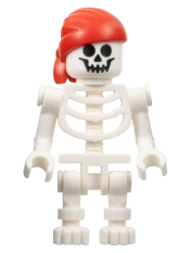 LEGO Skeleton - Pirate, Standard Skull, Red Bandana with Double Tail in Back, Bent Arms minifigure
