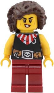 LEGO Pirate - Female, Black Top with Red and White Striped Bandana, Dark Red Legs, Dark Brown Hair set