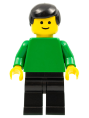 LEGO Plain Green Torso with Green Arms, Black Legs, Black Male Hair minifigure