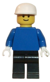LEGO Plain Blue Torso with Blue Arms, Black Legs, White Cap minifigure