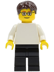 LEGO Plain White Torso with White Arms, Black Legs, Dark Brown Short Tousled Hair, Glasses minifigure