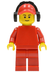 LEGO Plain Red Torso with Red Arms, Red Legs, Red Cap with Hole, Headphones minifigure