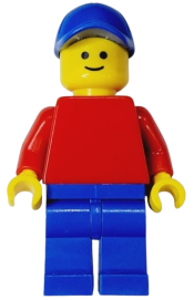 LEGO Plain Red Torso with Red Arms, Blue Legs, Blue Cap minifigure