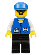 LEGO Coast Guard City Center - White Collar & Arms, Black Legs, Blue Cap, Sunglasses minifigure