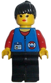 LEGO Coast Guard City Center - Red Collar & Arms, Black Legs, Black Ponytail Hair minifigure