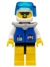 LEGO Coast Guard City Center - White Collar & Arms, Yellow Legs with Black Hips, White Helmet, Light Gray Scuba Tank, Sunglasses minifigure