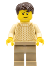 LEGO Race Visitor - Male, Tan Knit Sweater, Dark Tan Legs, Dark Brown Short Tousled Hair, Stubble minifigure