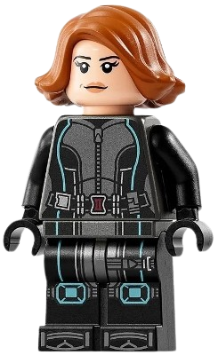 LEGO Black Widow - Black Jumpsuit, Dark Orange Short Hair, Printed Legs, Metallic Light Blue Trim minifigure