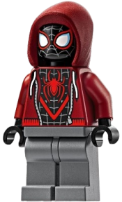 LEGO Spider-Man (Miles Morales) - Dark Red Hood, Dark Bluish Gray Legs set