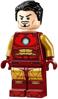 LEGO Iron Man - Dark Red and Gold Armor, Round Arc Reactor, Pearl Gold Arms, Hair minifigure