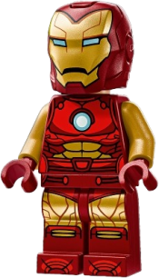 LEGO Iron Man - Dark Red and Gold Armor, Round Arc Reactor, Pearl Gold Arms, Helmet with Visor set
