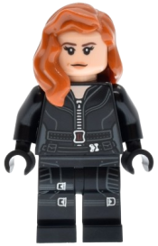 LEGO Black Widow - Black Jumpsuit, Dark Orange Mid-Length Hair, Printed Legs, Black Hands, Dark Brown Eyebrows set