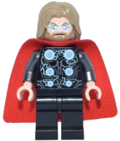 LEGO Thor - Spongy Cape with Single Hole, Black Legs, Dark Tan Tousled Hair set