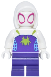 LEGO Ghost-Spider (Gwen Stacy) - Dark Purple Medium Legs, White Basic Smooth Hood, Lime Spider Logo set