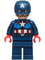 LEGO Captain America - Dark Blue Suit with Dark Blue Belt, Red Hands, Helmet set