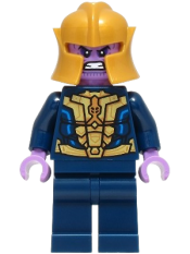 LEGO Thanos - Minifigure, Dark Blue and Gold Outfit, Dark Blue Arms, Medium Lavender Hands, Helmet set