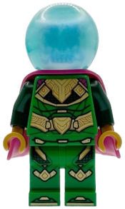 LEGO Mysterio - White Skull Head, Satin Trans-Light Blue Helmet, Rubber Cape set
