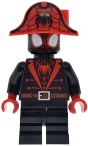 LEGO Spider-Man (Miles 'Spin' Morales) - Black Medium Legs, Red Spider Log, Pirate Hat set
