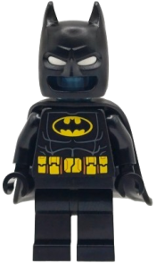 LEGO Batman Batsuit - Black with Yellow Belt with Medium Nougat Details, Cowl with White Eyes, Flexible Rubber Cape, Trans-Light Blue Head set