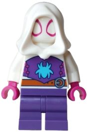 LEGO Ghost-Spider (Gwen Stacy) - Dark Purple Medium Legs, White Hood, Medium Azure Spider Logo, Dark Orange Belt set