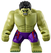 LEGO Hulk with Black Hair and Dark Purple Pants with Avengers Logo minifigure