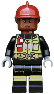 LEGO Firefighter - Dark Red Fire Helmet, Reddish Brown Head, Reflective Stripes minifigure