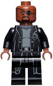 LEGO Nick Fury - Gray Sweater and Black Trench Coat, Shirt Tail minifigure