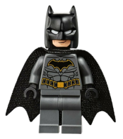 LEGO Batman - Dark Bluish Gray Suit with Gold Outline Belt and Crest, Mask and Cape (Type 3 Cowl, Tear-Drop Neck Cut Spongy Cape) minifigure