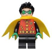 LEGO Robin - Green Mask and Hands, Black Medium Legs, Yellow Scalloped Cape minifigure