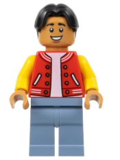 LEGO Ned Leeds - Red and Yellow Letter Jacket, Sand Blue Legs minifigure