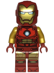 LEGO Iron Man - Dark Red and Gold Armor, Round Arc Reactor, Pearl Gold Arms, One Piece Helmet minifigure