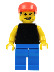 LEGO Plain Black Torso with Yellow Arms, Blue Legs, Red Cap (Soccer Fan) minifigure