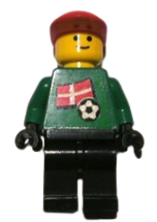 LEGO Soccer Player - Danish Goalie, Danish Flag Torso Sticker on Front, White Number Sticker on Back (1, 18 or 22, specify number in listing) minifigure