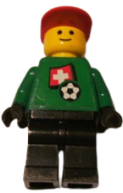 LEGO Soccer Player - Swiss Goalie, Swiss Flag Torso Sticker on Front, White Number Sticker on Back (1, 18 or 22, specify number in listing) minifigure