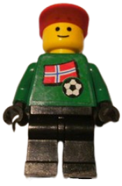 LEGO Soccer Player - Norwegian Goalie, Norwegian Flag Torso Sticker on Front, White Number Sticker on Back (1, 18 or 22, specify number in listing) minifigure