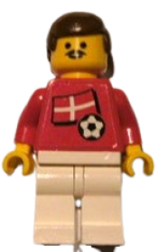 LEGO Soccer Player - Danish Player 1, Danish Flag Torso Sticker on Front, Black Number Sticker on Back (specify number in listing) minifigure