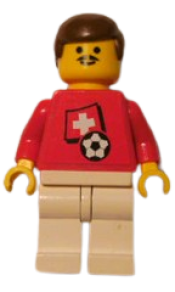 LEGO Soccer Player - Swiss Player 1, Swiss Flag Torso Sticker on Front, Black Number Sticker on Back (specify number in listing) minifigure